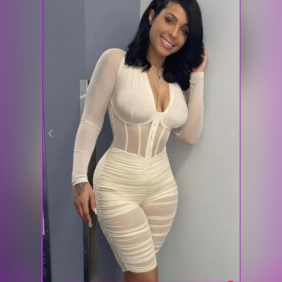 Ivory Mesh Ruched Corset Romper - Picture 2 of 5